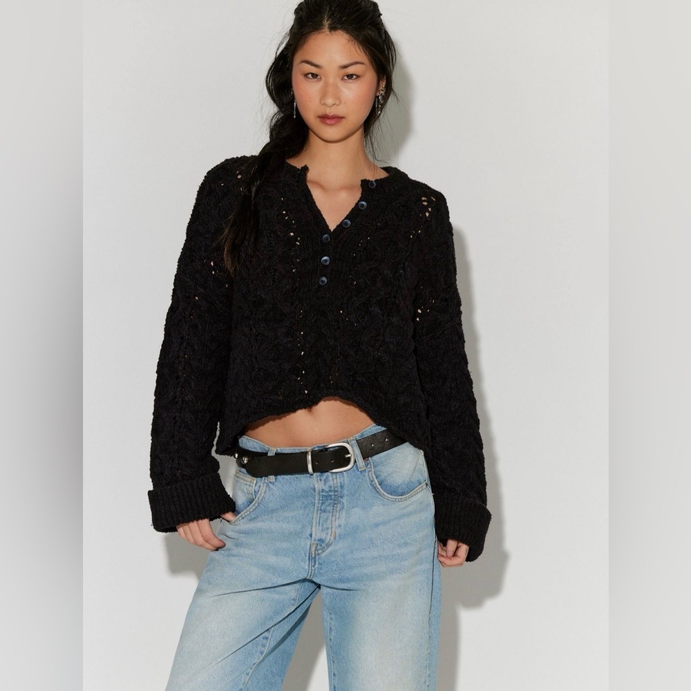 Free people Polly cable knit sweater black